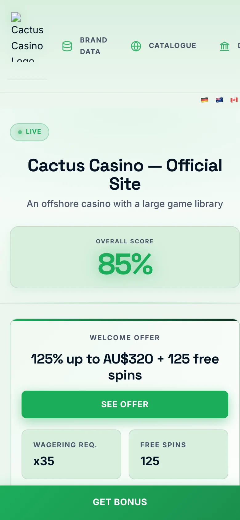Cactus Casino mobile lobby screenshot